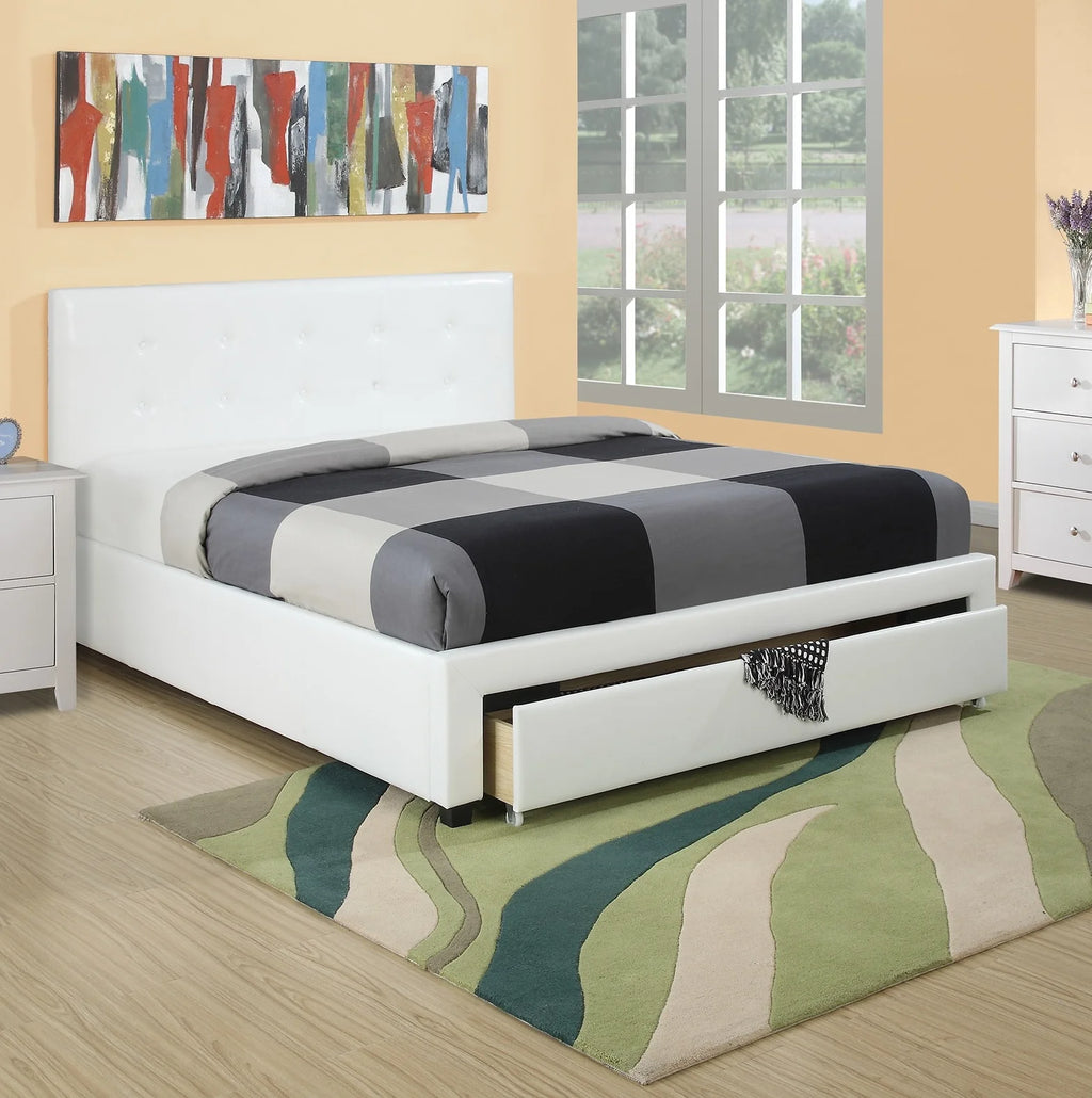 White Full Size Wooden Faux Leather Bedframe V35541
