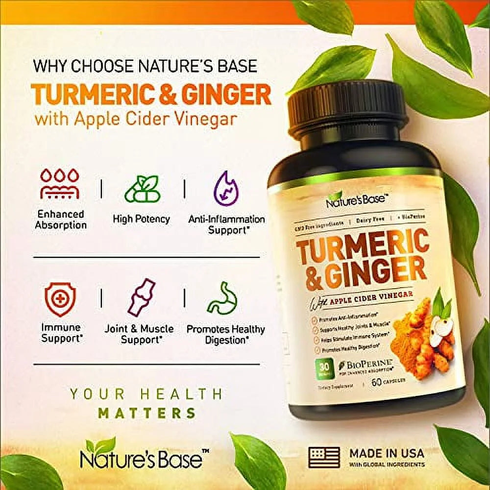 Turmeric Curcumin with Ginger & Apple Cider Vinegar, BioPerine Black Pepper, 95% Curcuminoids, Antioxidant Supplement P293263