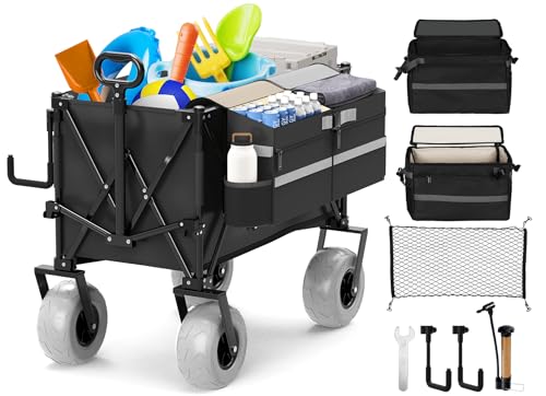 Heavy Duty Collapsible Wagon with All-Terrain 9" Pneumatic Tires and Detachable Cooler F476221