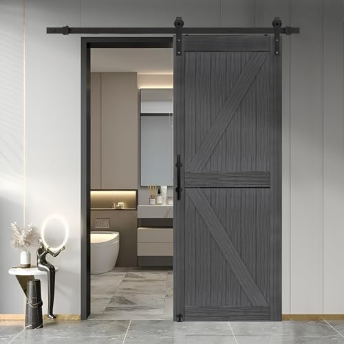 20 in x 84 in Elephant Gray Solid Wood Barn Door with Sliding Door Hardware Kit F533830