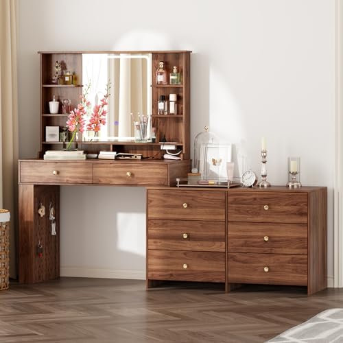 White 8 Drawer Vanity Desk with Mirror and Lights H261976