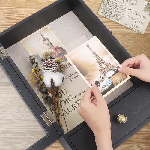 Black 3.2" Deep Shadow Box Display Case with Real Glass and Drawer O23000