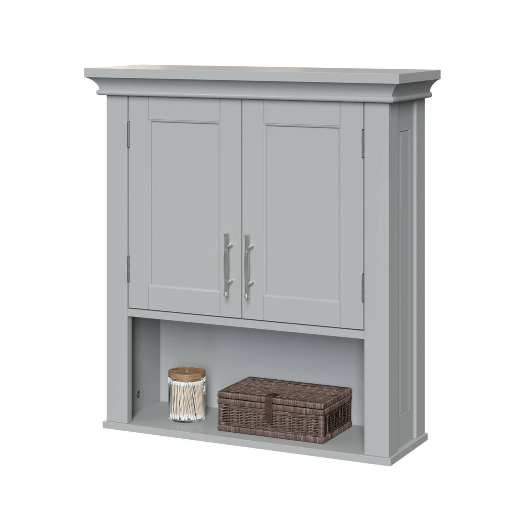Gray Two Door Wall Cabinet with Open Shelf R43006