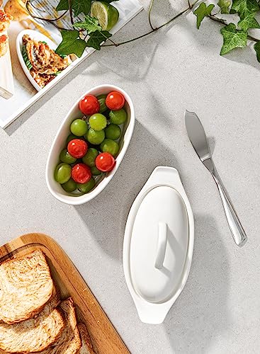 Porcelain White 3pcs Large Butter Dish with Lid J96980