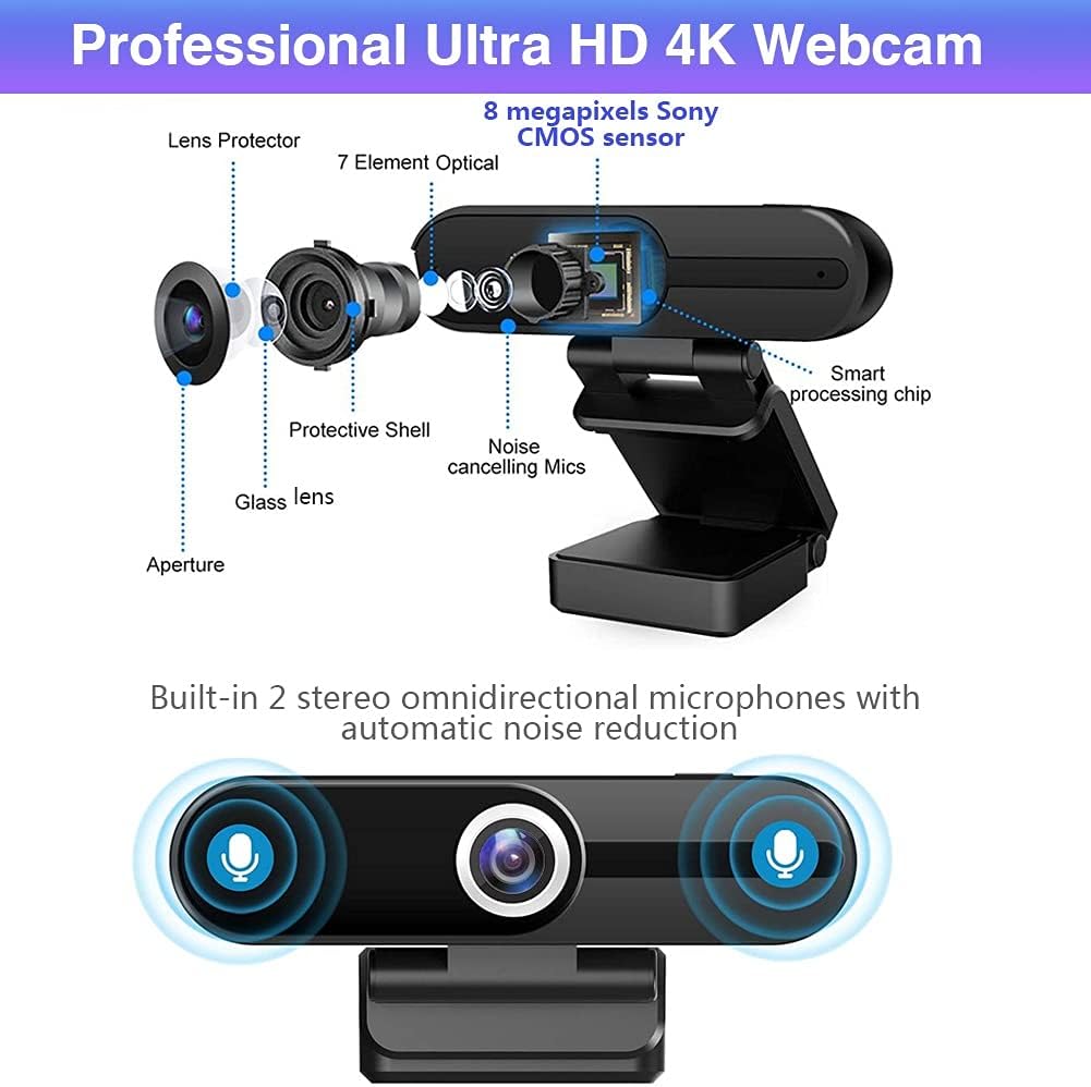 4K Webcam with Microphone, Privacy Cover D540177