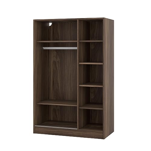 3 Door Freestanding Wardrobe Closet with Sliding Doors and Hanging Rod N5585