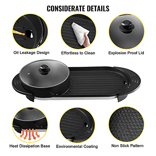2 in 1 Electric BBQ Grill and Smokeless Hot Pot with Dual Temp Control P94674