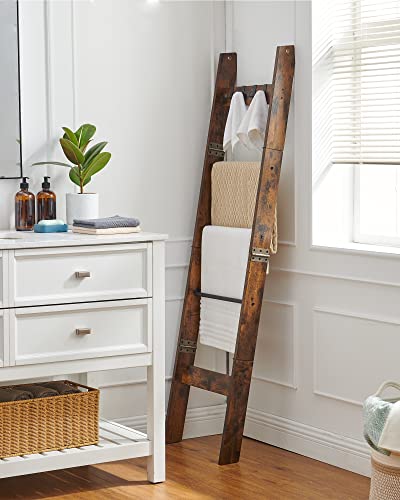 5-Tier Wood Blanket Ladder Shelf with 4 Removable Hooks V50833