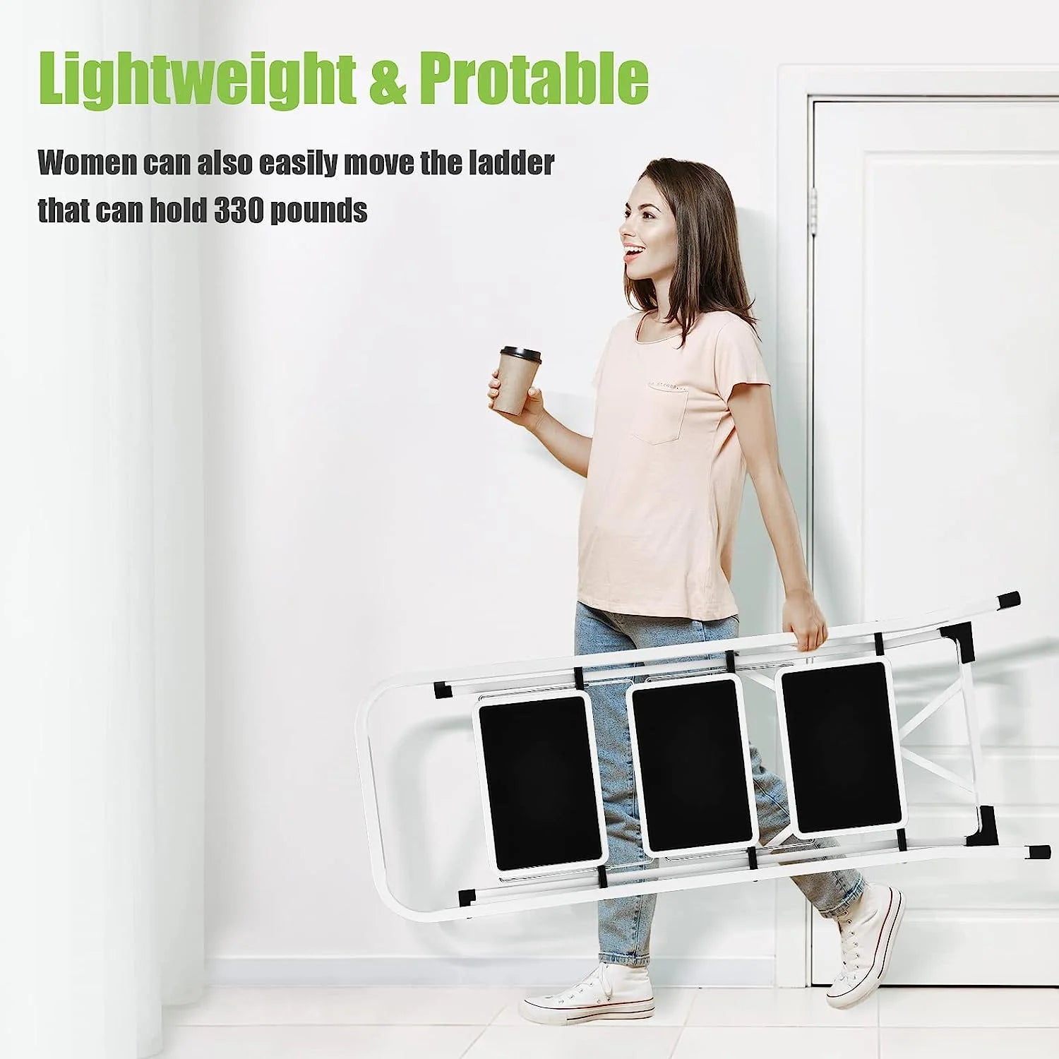 3-Step Folding Step Stool with Anti-Slip Pedal and Handrails C69566