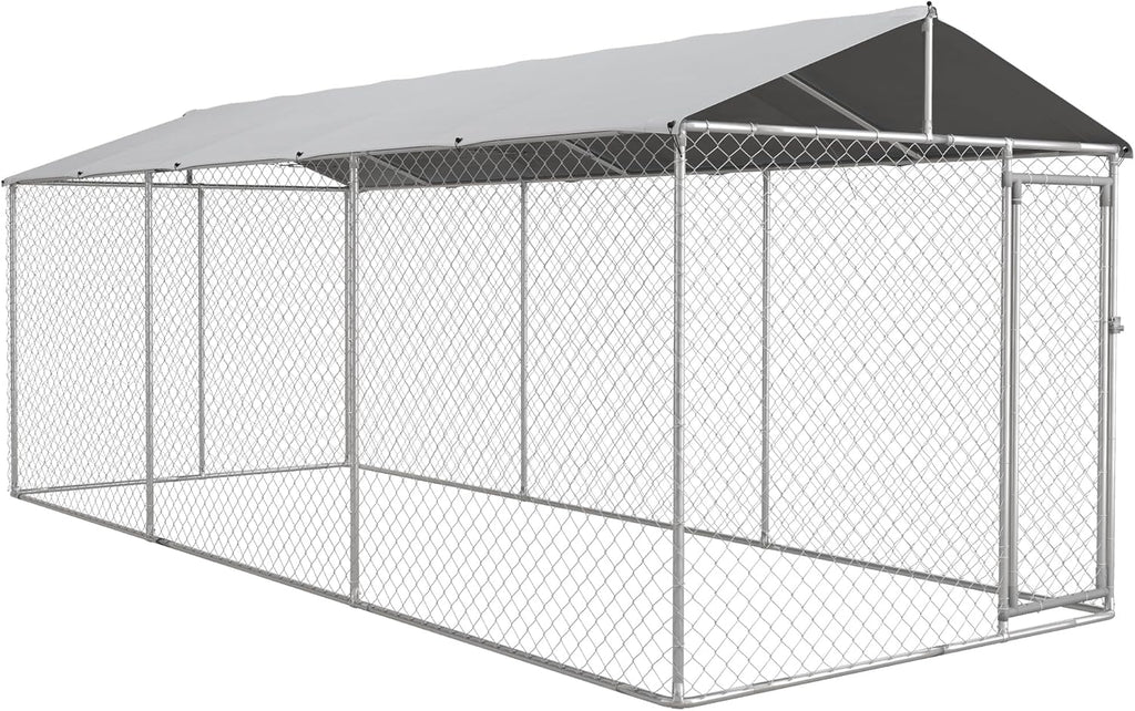 Large Heavy Duty Dog Kennel with Waterproof Cover, Galvanized Chain Link, 19.7' x 7.5' x 7.5' M920164