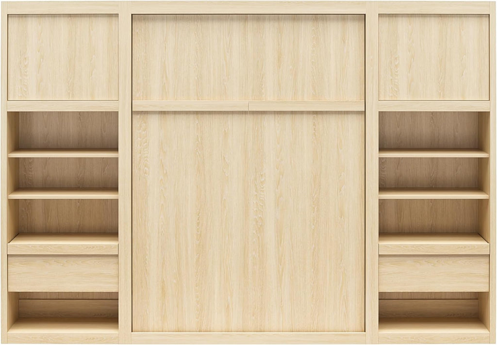 Full Size Murphy Wall Bed with Storage in Light Oak B700