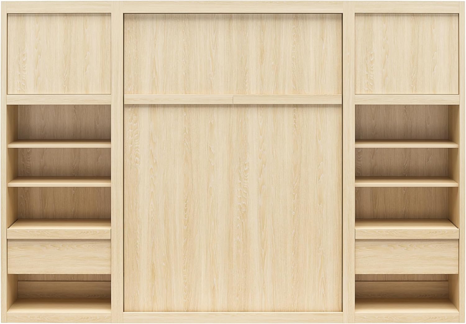 Full Size Murphy Wall Bed with Storage in Light Oak B700