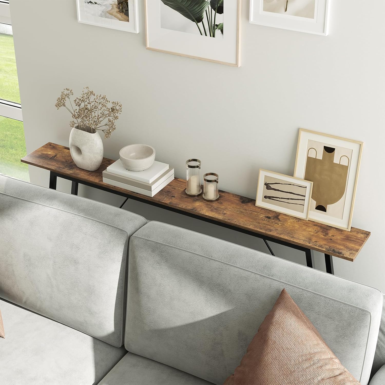 Rustic Brown and Black Console Table E79873