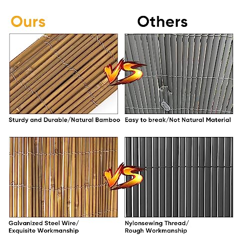 6ft x 8ft x 0.4" Natural Bamboo Fence Rolled Bamboo Fencing S211
