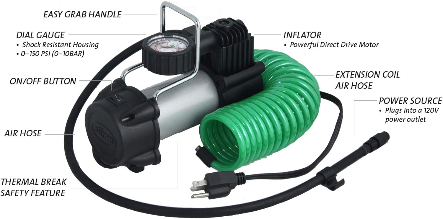 Heavy Duty 120V Tire Inflator Air Compressor with Analog 150 psi Dial Gauge and LED Light Pack of 2 Q82370