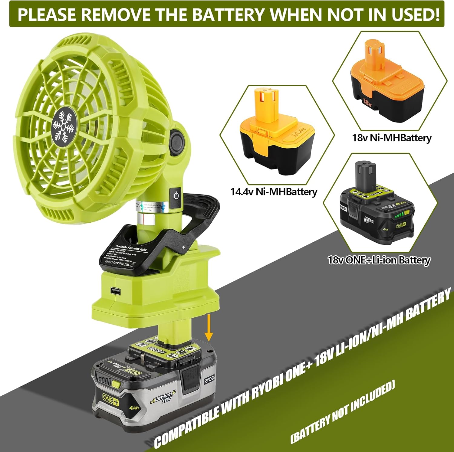 Portable Clip on Fan for 18v Battery H5990