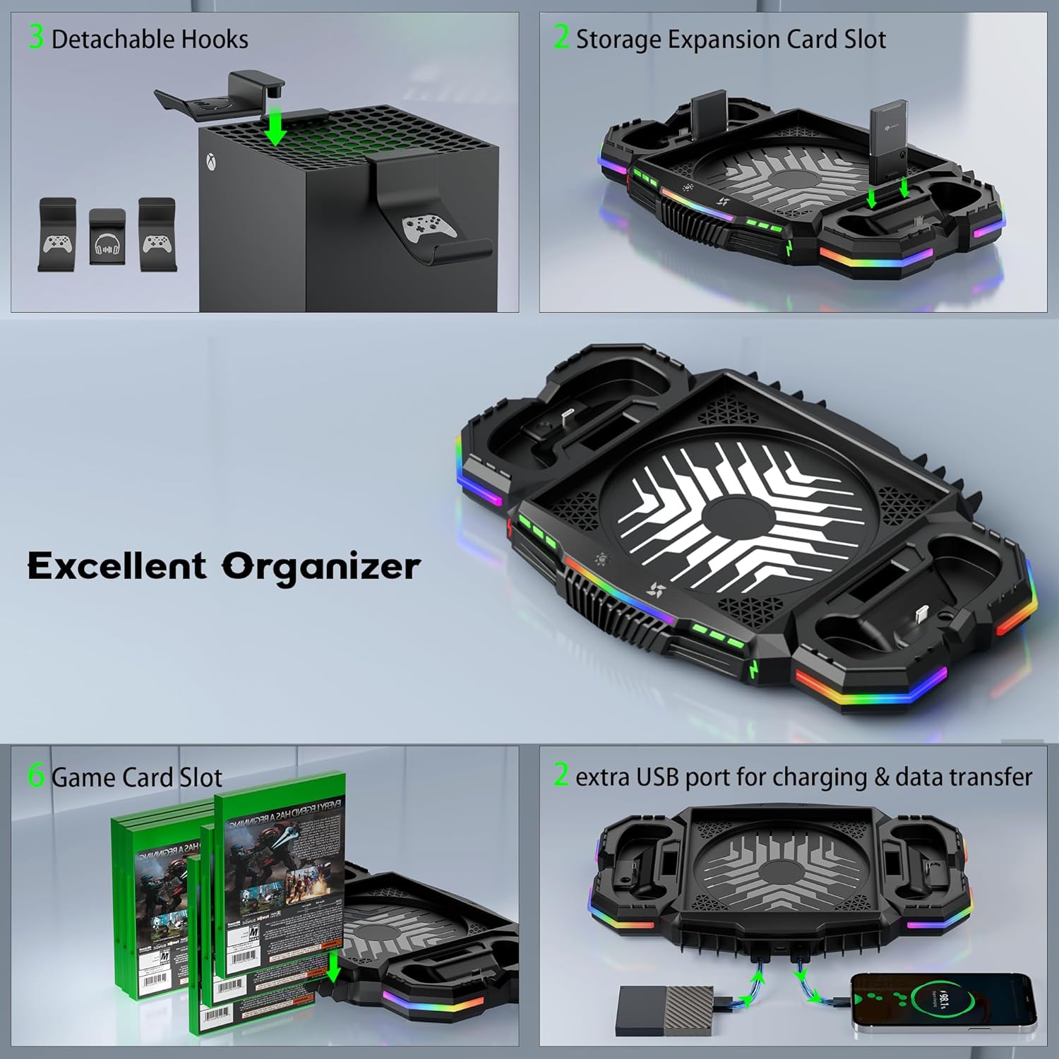 Vertical Dual Controller Charger Station Dock with Cooling Fan for Xbox Series X L4969