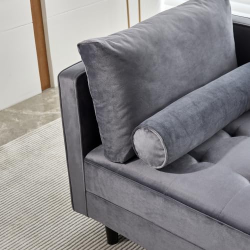 Gray Velvet Chaise Lounge Chair with Tufted Cushion M971