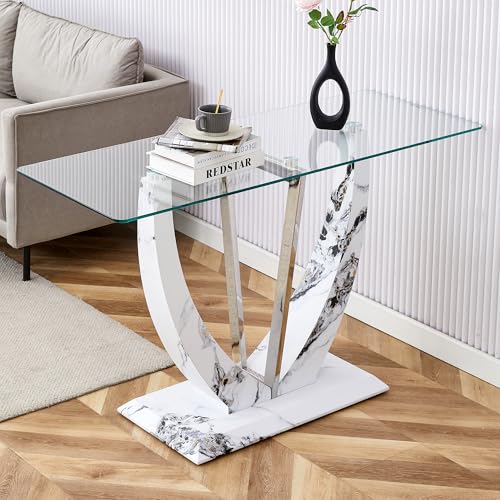 Glass Console Table, 50 inch Clear Glass Narrow Sofa Table with Wood Grain Base and Metal Frame T352690