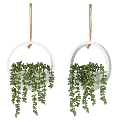 2 Pcs Artificial Hanging Succulents Plants in Pot with Lanyard Z906