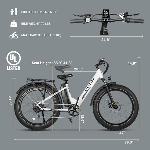26" Fat Tire Electric Mountain Bike with 48V 13Ah Battery 7-Speed Front Suspension C2198