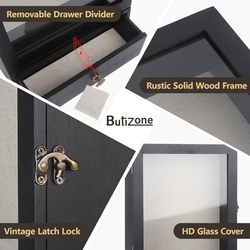 Black 3.2" Deep Shadow Box Display Case with Real Glass and Drawer O23000