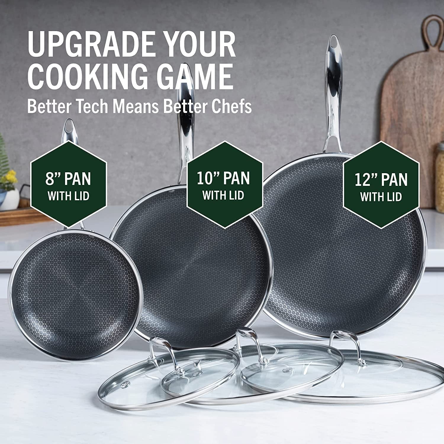 6 Piece Hybrid Stainless Steel Cookware Pan Set with Glass Lids Y511284