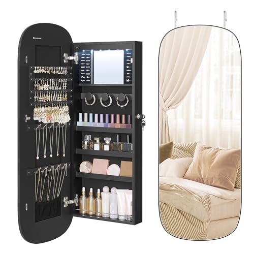 LED Jewelry Cabinet with Storage, 3.9 x 16.5 x 42.5 Inches, Black G1763