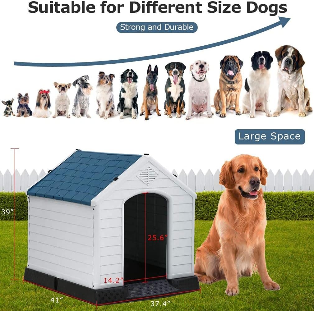 Large Plastic Dog House with Air Vents and Elevated Floor H1493
