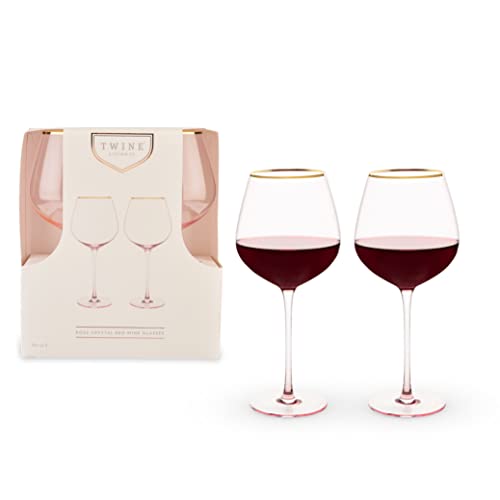 Rose Red Gold Rimmed Crystal Wine Glass Set of 2, 20 Ounces Y259