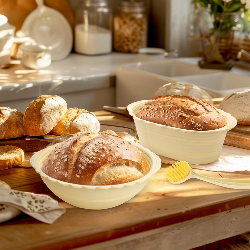 Banneton Bread Proofing Basket Set of 2 - Round 9" & Oval 10" Y1524