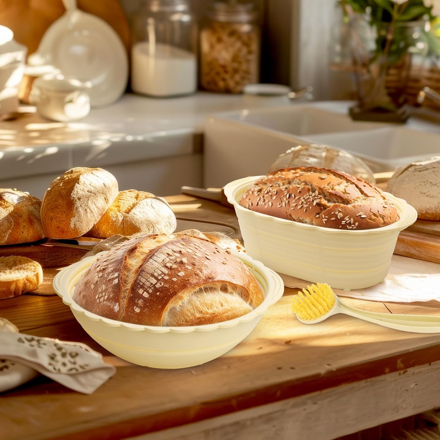 Banneton Bread Proofing Basket Set of 2 - Round 9" & Oval 10" Y1524