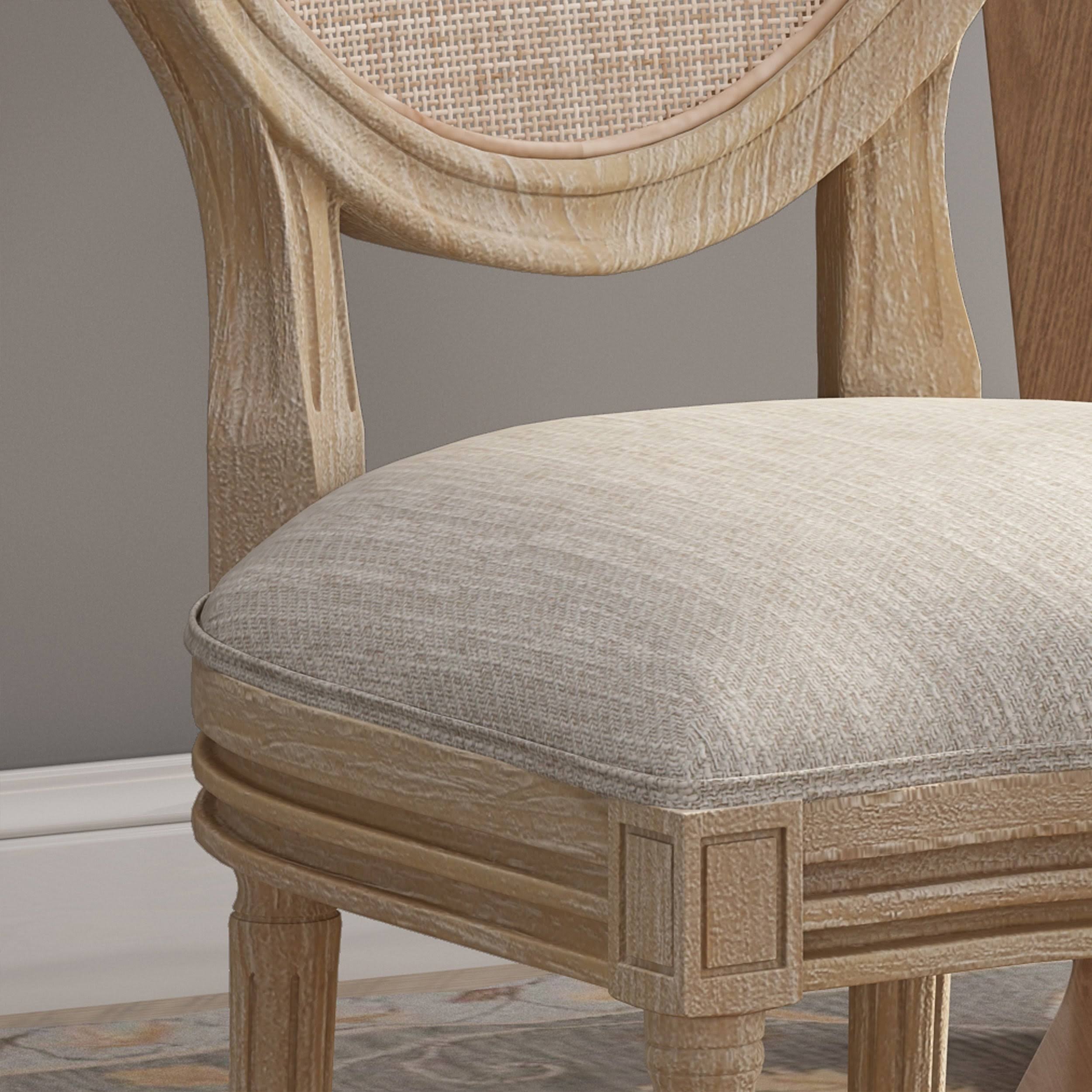Light Blue Natural Wooden Dining Chair with Wicker and Fabric Seating (Set of 2) I28107