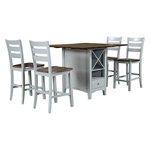Cherry Gray 5-Piece Rectangular Dining Table Set with Drop Leaf O40403