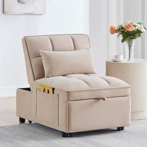 4-in-1 Folding Velvet Sleeper Chair Bed with Storage Pockets V28490
