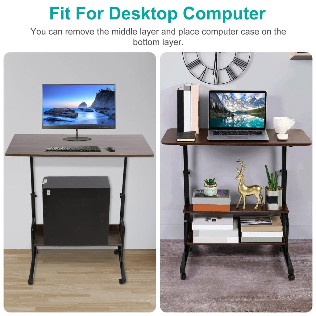Beige 3-Tier Mobile Laptop Desk with Rolling Wheels N2199