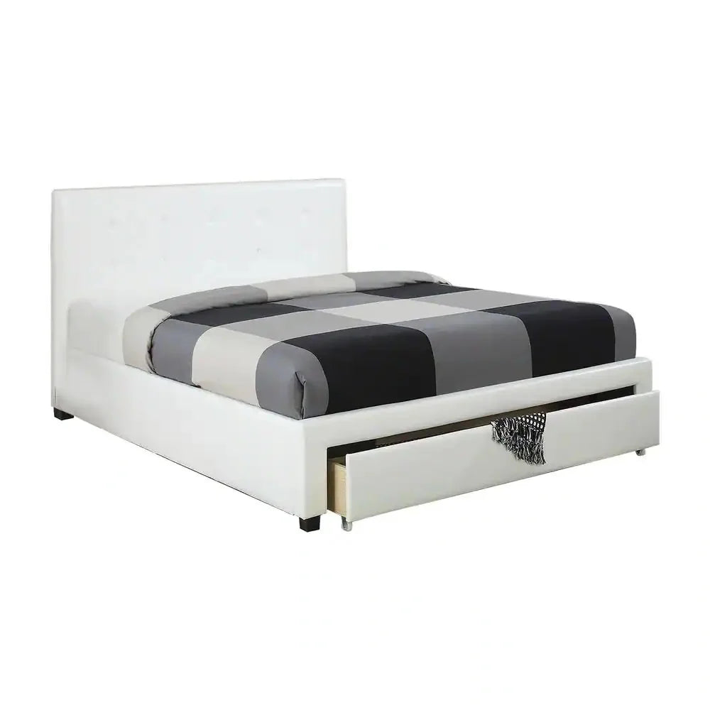 White Full Size Wooden Faux Leather Bedframe V35541