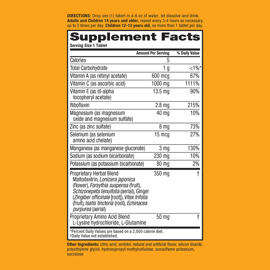1000mg Vitamin C with Zinc Effervescent Tablets, 36 Tablets, Orange Flavor F91489