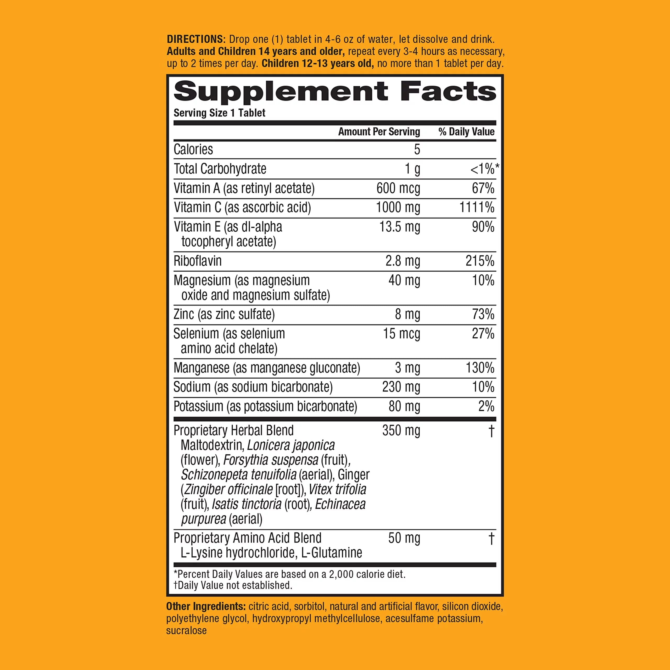 1000mg Vitamin C with Zinc Effervescent Tablets, 36 Tablets, Orange Flavor F91489