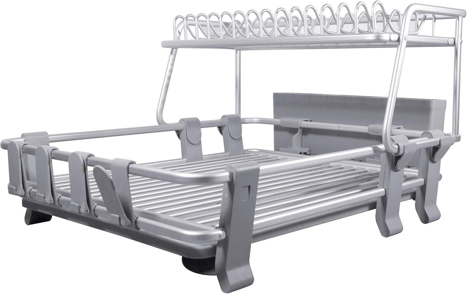 Aluminum 2-tier Dish Drying Rack with Utensil & Cutlery Holder R799