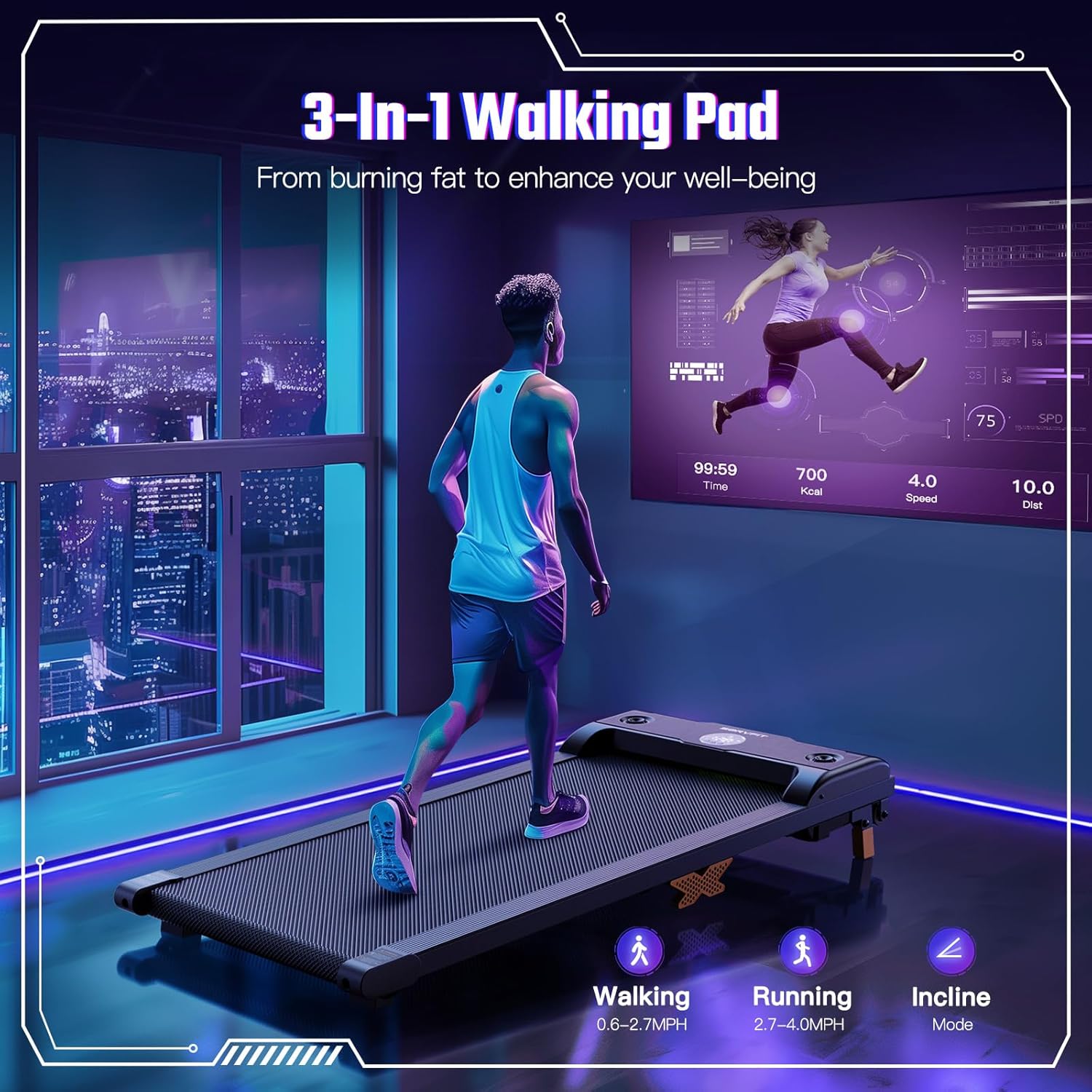Under Desk Treadmill with Incline, Portable Walking Treadmill with Remote Control P83171