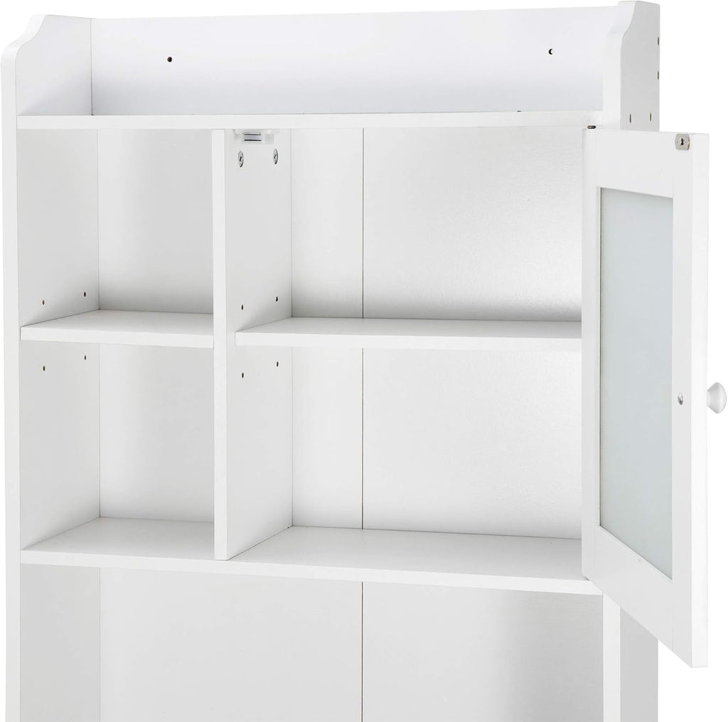 White 4-Tier Over The Toilet Storage Cabinet with Adjustable Shelves and Tempered Glass Door Z408118