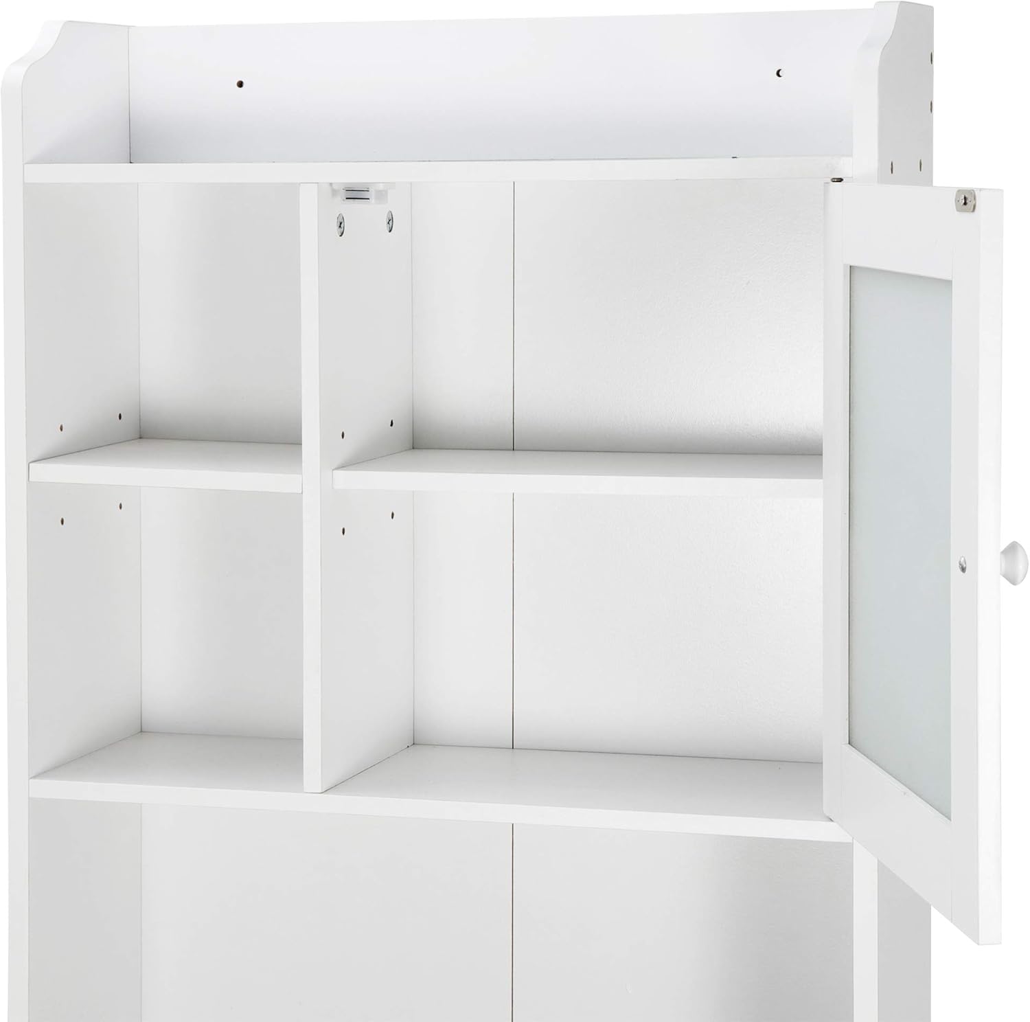 White 4-Tier Over The Toilet Storage Cabinet with Adjustable Shelves and Tempered Glass Door Z408118