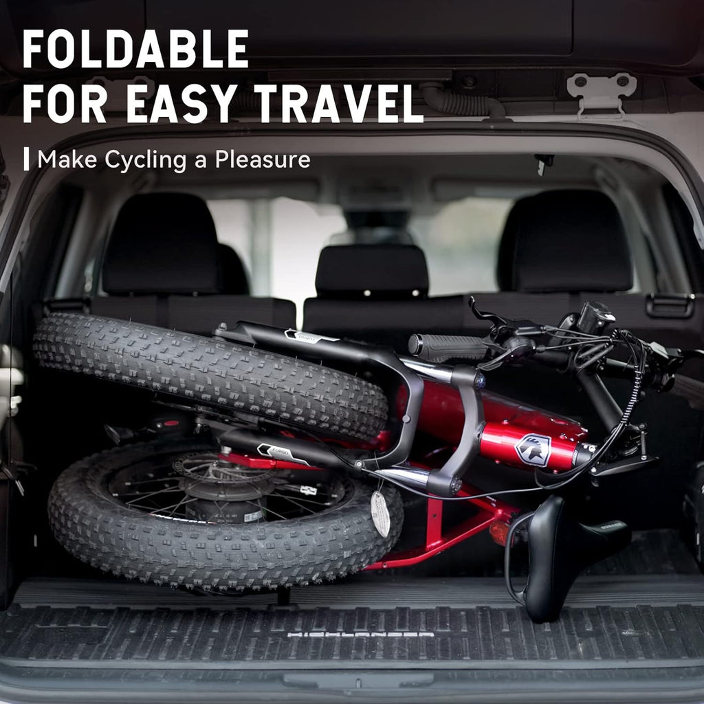Red 20'' Fat Tire Electric Bike with 48V 15AH Battery and Shimano 7-Speed E54202
