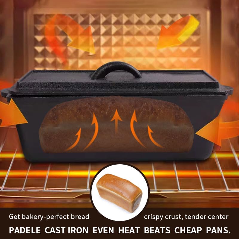 Cast Iron Bread Pan with Lid - 2LB Capacity (13x5 Inch) Large Pullman Loaf Pan - Non-Stick, Pre-Seasoned, Black G85297
