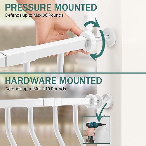 White 33" Tall Extra Wide Auto Close Walk Thru Safety Gate with Small Pet Door Q2394