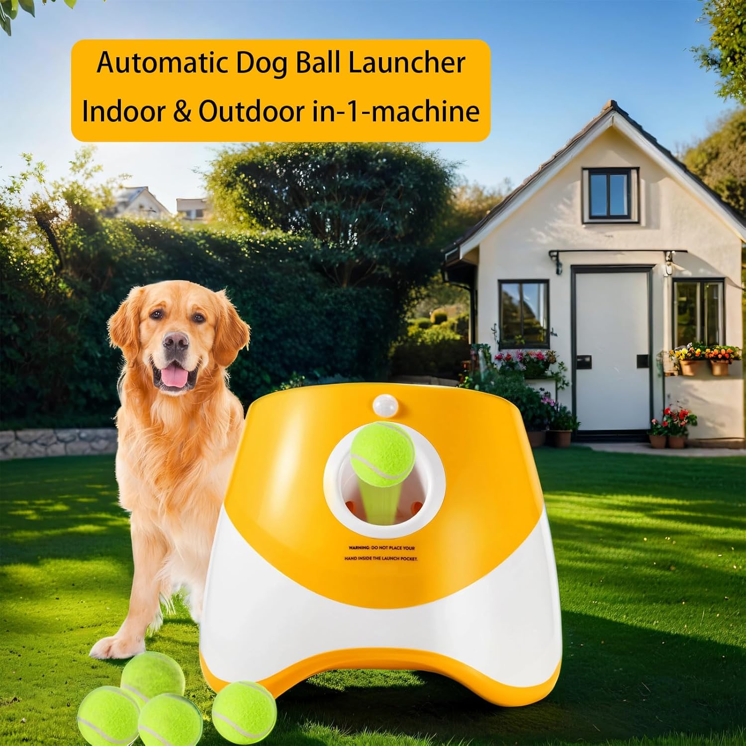 Rechargeable Automatic Dog Ball Launcher with 12 Tennis Balls F5636