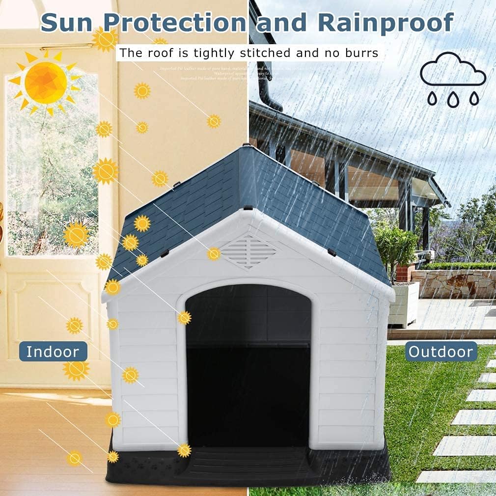 Large Plastic Dog House with Air Vents and Elevated Floor H1493