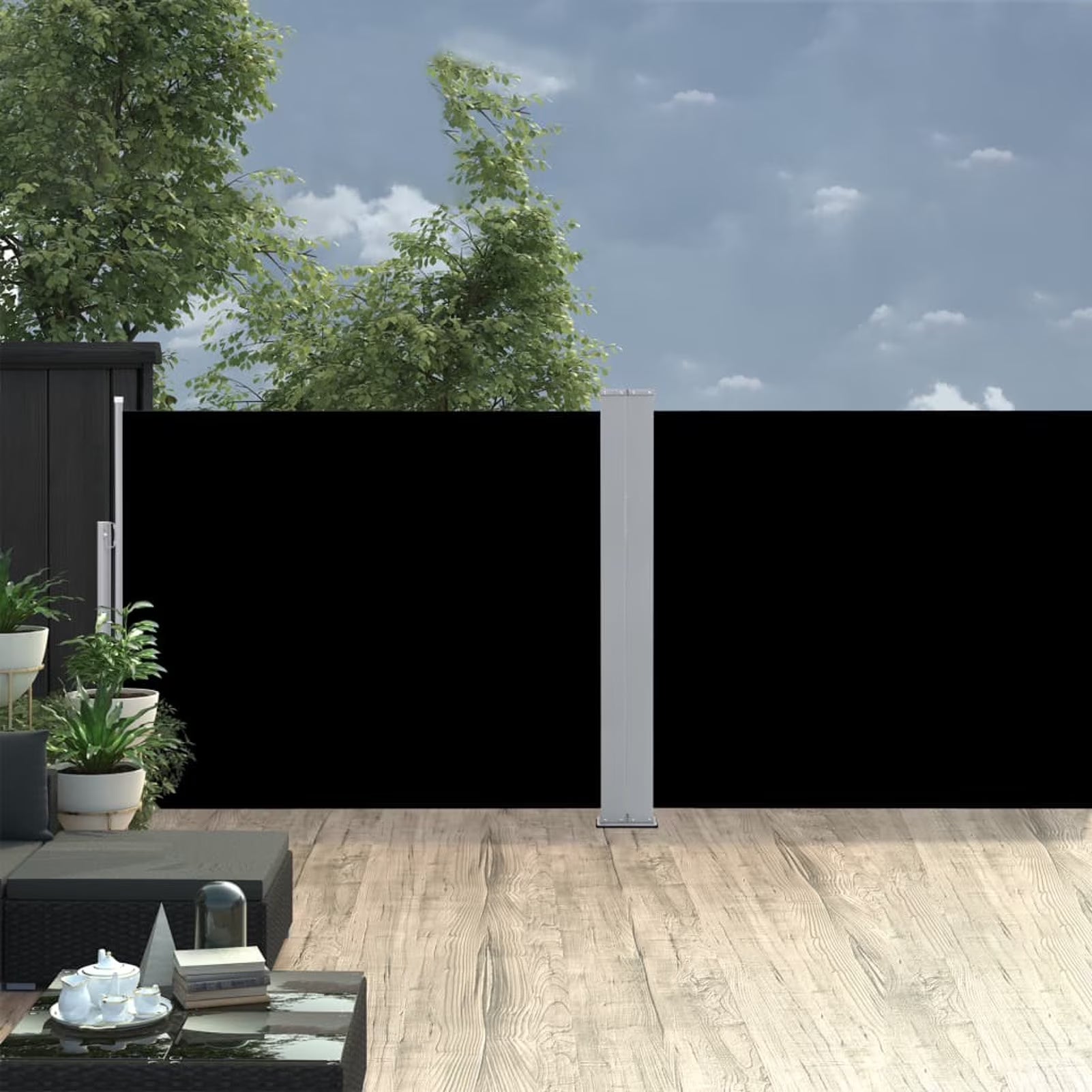Black Retractable Side Awning Outdoor Divider Fencing Steel Frame Polyester Windscreen 55.1 x 393.7 Inches X394