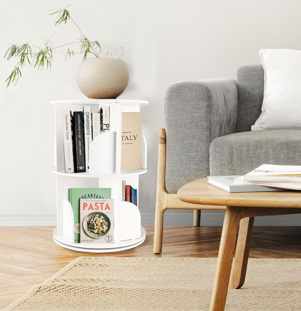 White 2 Tier Rotating Bookshelf H65482